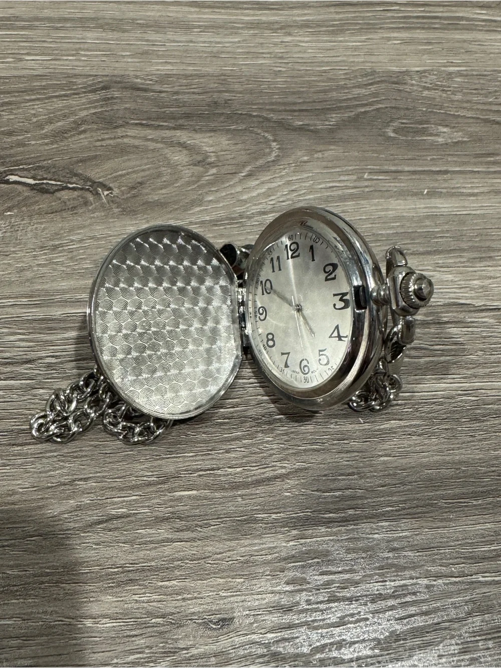 Silver Pocket Watch with Train Motif and Chain - Men Accessories